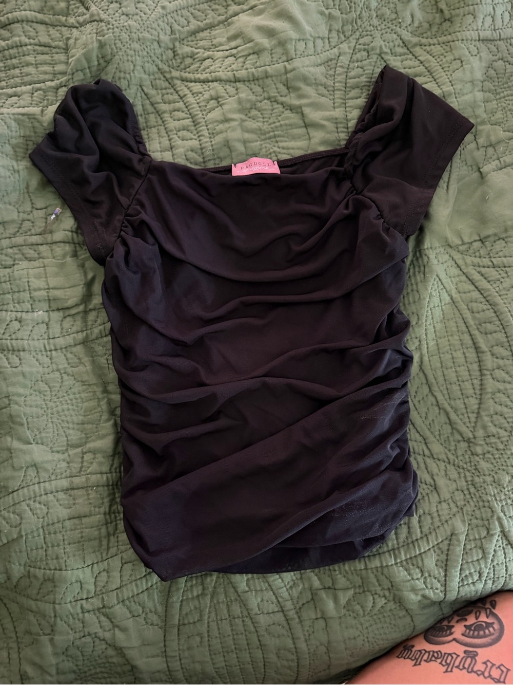 Ragdoll Black Ruched Scoop Neck Camisole